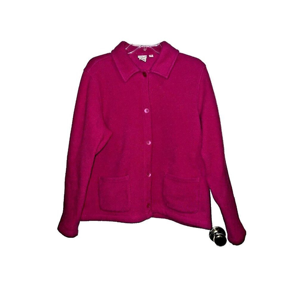 L. L. BEAN Fleece Jacket Womens Pink Cardigan Soft Button Front Coat Pockets